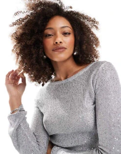 Bershka Tie Back Glitter Mini Dress In Silver For Women -Chic Maze Sales 207590860 3