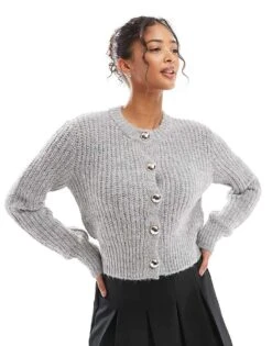 Bershka Chunky Cardigan In Grey For Women -Chic Maze Sales 207590866 1 grey 1