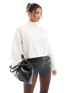 Bershka Gold Button Detail High Neck Jumper In White For Women -Chic Maze Sales 207590910 1 white 1