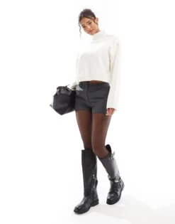 Bershka Gold Button Detail High Neck Jumper In White For Women -Chic Maze Sales 207590910 4