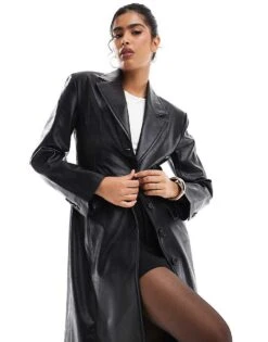 Bershka Bersha Fitted Faux Leather Trench In Black For Women -Chic Maze Sales 207590916 3