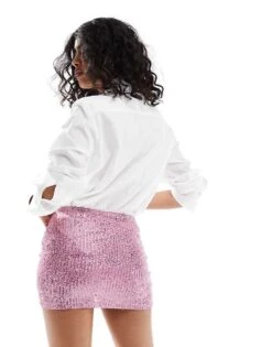 Bershka Sequin Mini Skirt In Pink For Women -Chic Maze Sales 207590940 4