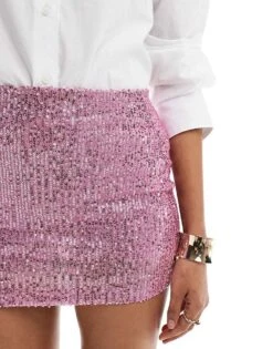 Bershka Sequin Mini Skirt In Pink For Women -Chic Maze Sales 207590940 5
