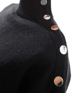 Bershka Gold Button Detail High Neck Jumper In Black For Women -Chic Maze Sales 207590946 3