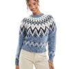 Bershka Chunky Fairisle Jumper In Navy For Women -Chic Maze Sales 207590967 1 navy