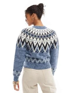 Bershka Chunky Fairisle Jumper In Navy For Women -Chic Maze Sales 207590967 2