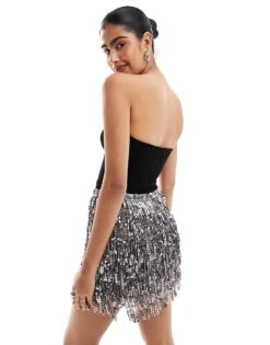 Bershka Bandeau Velvet Bodysuit In Black For Women -Chic Maze Sales 207603418 4