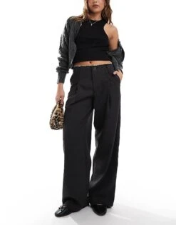 Bershka Raw Edge Wide Leg Tailored Trousers In Black For Women -Chic Maze Sales 207603444 1 black 1