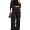 Bershka Raw Edge Wide Leg Tailored Trousers In Black For Women -Chic Maze Sales 207603444 1 black