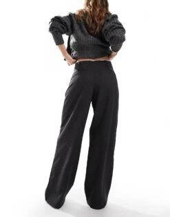 Bershka Raw Edge Wide Leg Tailored Trousers In Black For Women -Chic Maze Sales 207603444 2