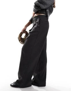 Bershka Raw Edge Wide Leg Tailored Trousers In Black For Women -Chic Maze Sales 207603444 3