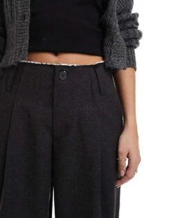 Bershka Raw Edge Wide Leg Tailored Trousers In Black For Women -Chic Maze Sales 207603444 4
