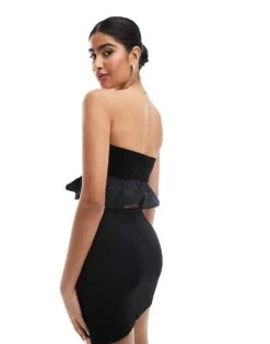 Bershka Velvet Puffball Top In Black For Women -Chic Maze Sales 207603456 3