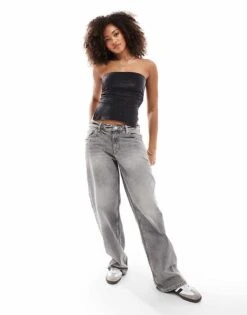 Bershka Ruched Side Glitter Bandeau Top In Black For Women -Chic Maze Sales 207603484 2