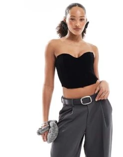 Bershka Velvet Corset Top In Black For Women -Chic Maze Sales 207603502 1 black 1