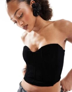 Bershka Velvet Corset Top In Black For Women -Chic Maze Sales 207603502 3