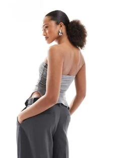 Bershka Ruched Side Glitter Bandeau In Silver For Women -Chic Maze Sales 207603514 2