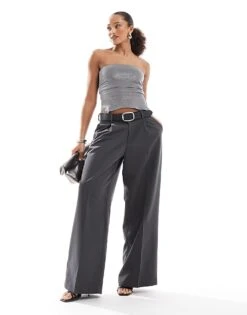 Bershka Ruched Side Glitter Bandeau In Silver For Women -Chic Maze Sales 207603514 3