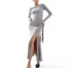 Bershka Rouched Side Maxi Dress In Grey Marl For Women -Chic Maze Sales 207603517 1 grey