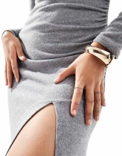 Bershka Rouched Side Maxi Dress In Grey Marl For Women -Chic Maze Sales 207603517 3