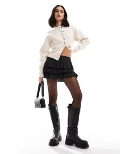 Bershka Tiered Mini Skirt In Dark Grey For Women -Chic Maze Sales 207603523 1 grey 1