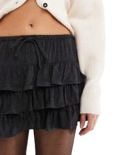 Bershka Tiered Mini Skirt In Dark Grey For Women -Chic Maze Sales 207603523 4