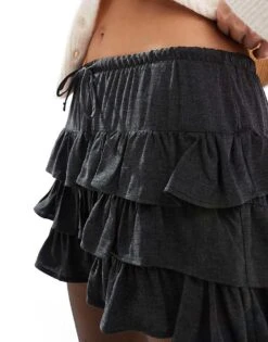 Bershka Tiered Mini Skirt In Dark Grey For Women -Chic Maze Sales 207603523 5