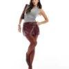 Bershka Belted Faux Leather Mini Skirt In Burgundy For Women -Chic Maze Sales 207603536 1 burgundy