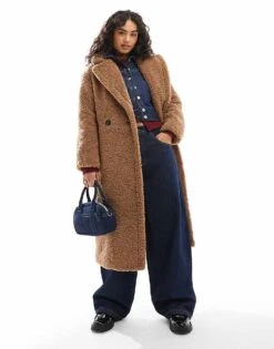 Bershka Maxi Shearling Coat In Brown For Women -Chic Maze Sales 207608716 1 brown 1