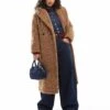 Bershka Maxi Shearling Coat In Brown For Women -Chic Maze Sales 207608716 1 brown