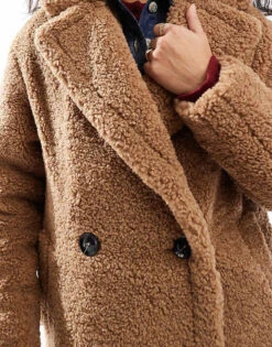 Bershka Maxi Shearling Coat In Brown For Women -Chic Maze Sales 207608716 4