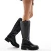 Bershka Calf Length Faux Leather Boots In Black For Women -Chic Maze Sales 207615520 1 black