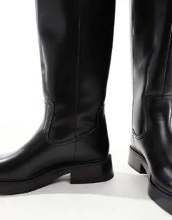 Bershka Calf Length Faux Leather Boots In Black For Women -Chic Maze Sales 207615520 3
