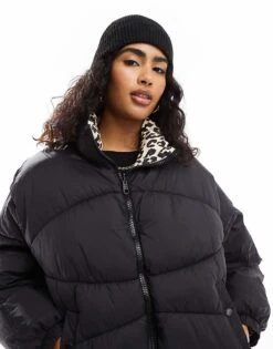 Bershka Reversible Padded Jacket In Black & Leopard Print For Women -Chic Maze Sales 207621906 3