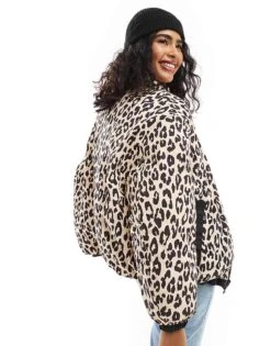 Bershka Reversible Padded Jacket In Black & Leopard Print For Women -Chic Maze Sales 207621906 4