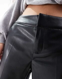 Bershka Petite Faux Leather Flared Trousers In Black For Women -Chic Maze Sales 207625811 2
