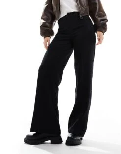 Bershka Petite Tailored Trouser In Black For Women -Chic Maze Sales 207647892 5