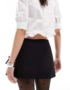 Bershka Bow Front Pleated Tailored Mini Skirt In Black For Women -Chic Maze Sales 207647907 4