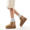 Bershka Shearling Trim Cosy Boots In Beige For Women -Chic Maze Sales 207661342 1 beige