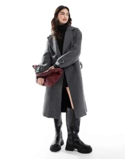 Bershka Wool Trench Coat In Dark Grey For Women