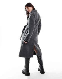 Bershka Wool Trench Coat In Dark Grey For Women -Chic Maze Sales 207681055 3