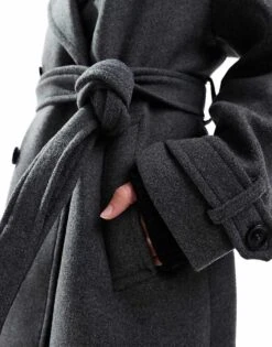 Bershka Wool Trench Coat In Dark Grey For Women -Chic Maze Sales 207681055 4