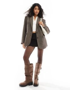 Bershka Wool Look Oversized Jacket In Brown For Women -Chic Maze Sales 207707590 1 brown 1