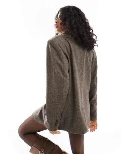 Bershka Wool Look Oversized Jacket In Brown For Women -Chic Maze Sales 207707590 4