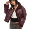 Bershka Shearling Oversized Jacket In Burgundy For Women -Chic Maze Sales 207742322 1 burgundy