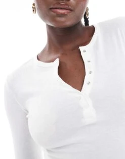 Bershka Button Up Long Sleeve Baby Tee In White For Women -Chic Maze Sales 207742328 4