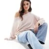 Bershka Off The Shoulder Oversized Jumper In Baby Pink For Women -Chic Maze Sales 207789053 1 pink