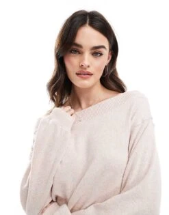 Bershka Off The Shoulder Oversized Jumper In Baby Pink For Women -Chic Maze Sales 207789053 3