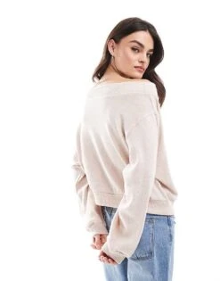 Bershka Off The Shoulder Oversized Jumper In Baby Pink For Women -Chic Maze Sales 207789053 4