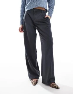 Bershka Low Rise Wide Leg Tailored Trousers In Grey For Women -Chic Maze Sales 207789054 2